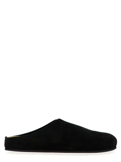 The Row Black Hugo Slip On Slides In Black