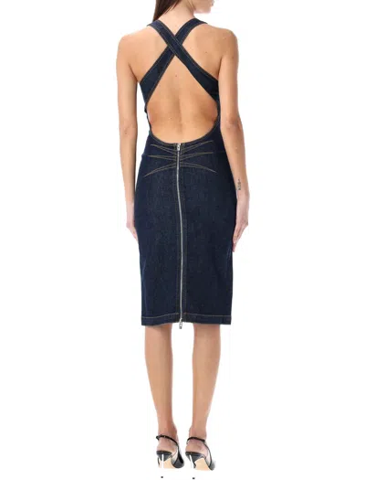 Shop Alaïa Sculpting Denim Dress In Blue Denim