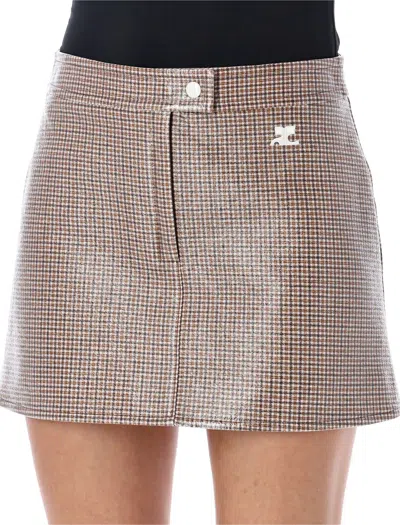 Shop Courrèges Reedition Checked Vinyl Mini Skirt In Brown White Check