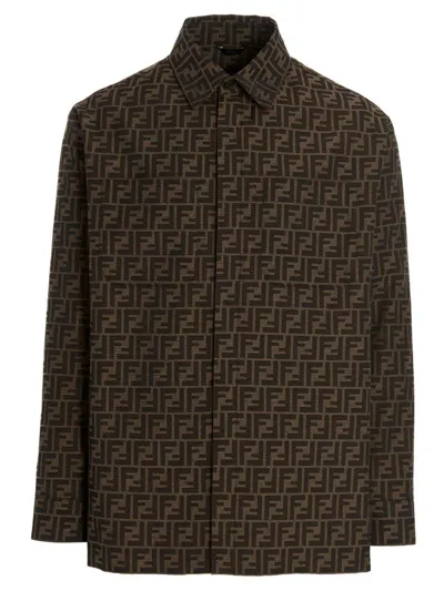 Shop Fendi Logo Overshirt In Brown