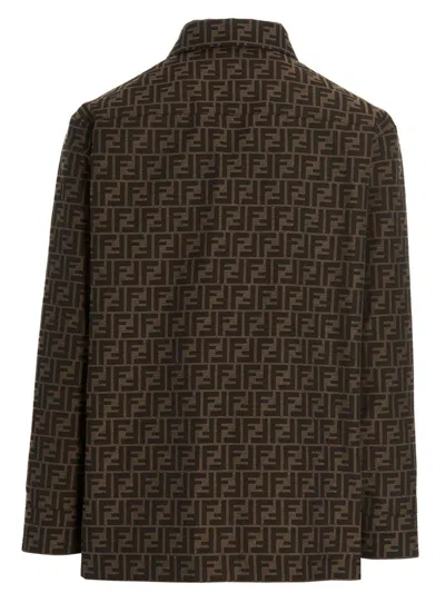 Shop Fendi Logo Overshirt In Brown