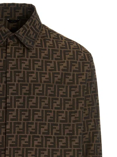 Shop Fendi Logo Overshirt In Brown