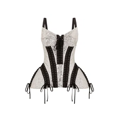 Shop Dolce & Gabbana Metallic Lace-up Bustier Top In Silver