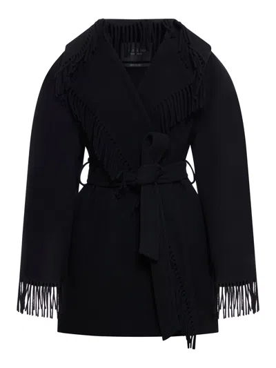 Shop Balenciaga Jacket Fringed Brushed Wool In Black