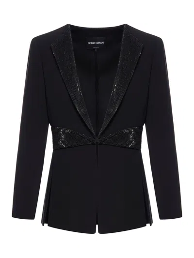 Shop Giorgio Armani Jacket With Rhinestone Inserts In Black