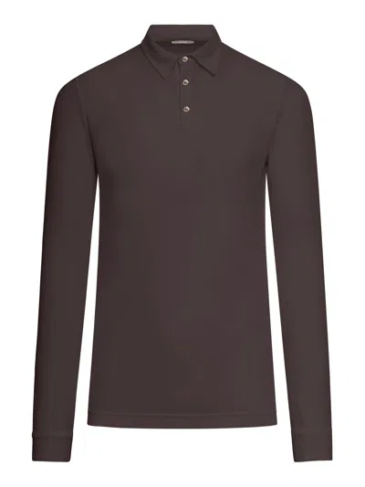 Shop Zanone Long Sleeves Polo In Brown