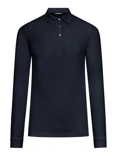 Shop Zanone Long Sleeves Polo In Blue