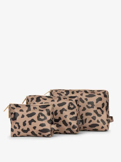 Shop Calpak Water Resistant Zippered Pouch Set (3 Pieces) In Cheetah