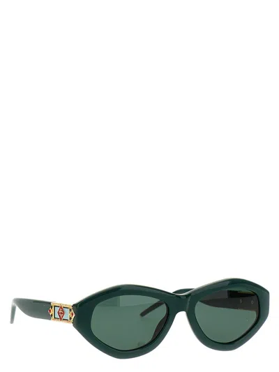 Shop Casablanca 'monogram Plaque' Sunglasses In Green