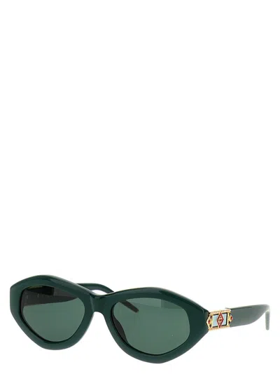 Shop Casablanca 'monogram Plaque' Sunglasses In Green