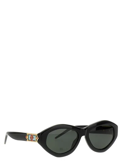 Shop Casablanca 'monogram Plaque' Sunglasses In Black