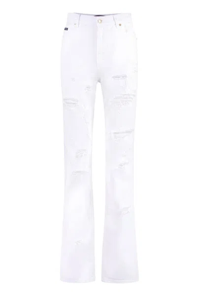 Dolce & Gabbana Destroyed-effect Cotton Denim 5-pocket High-rise Jeans In White