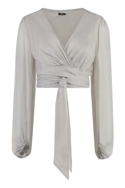 Shop Elisabetta Franchi Silk Blouse In Grey