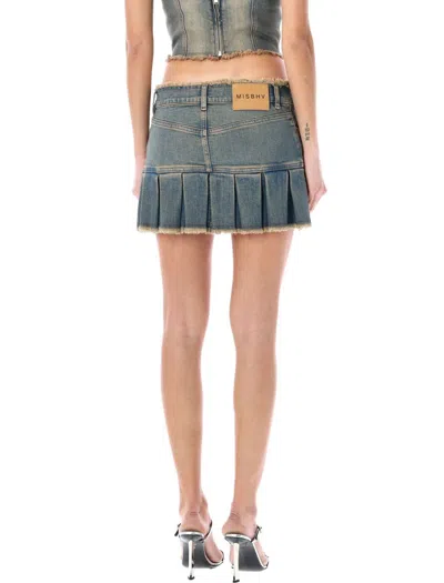 Shop Misbhv Denim Pleated Mini Skirt In Blue Sand