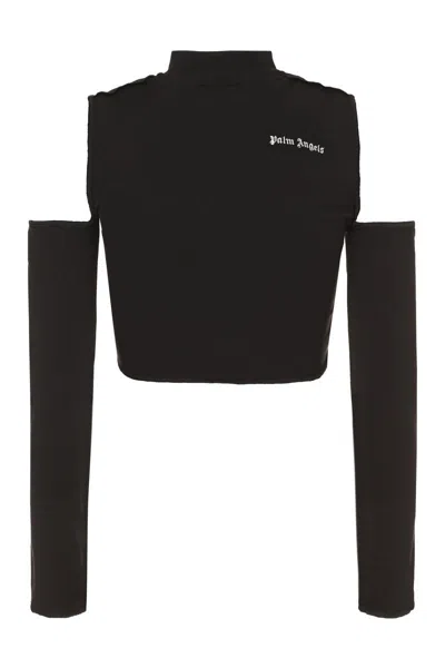 Shop Palm Angels Logo Print Long Sleeve Top In Black