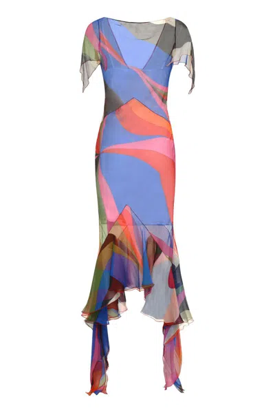 Shop Pucci Printed Silk Dress In Multicolor