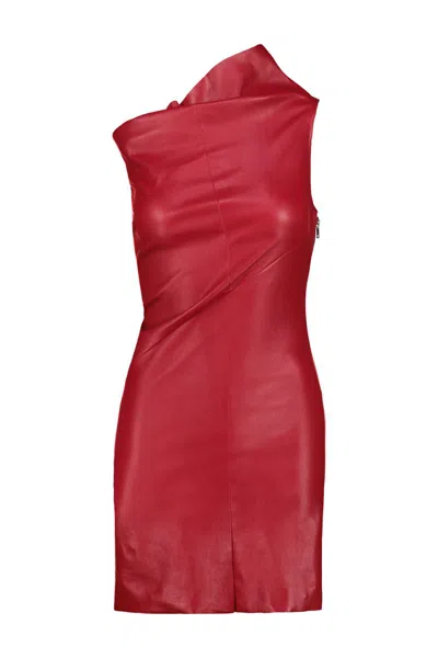 Shop Rick Owens Athena Leather Mini Dress Clothing In Red