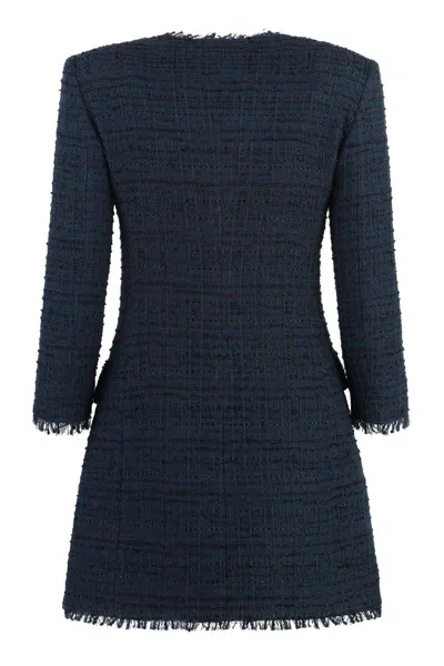 Shop Tagliatore Doreen Fringed Tweed Dress In Blue