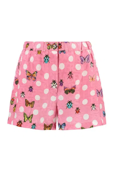 Versace Butterfly Polka Dot Elastic Waist Shorts In Pink