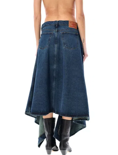Shop Y/project Cut-out Denim Midi Skirt In Evergreen Vintage Blue