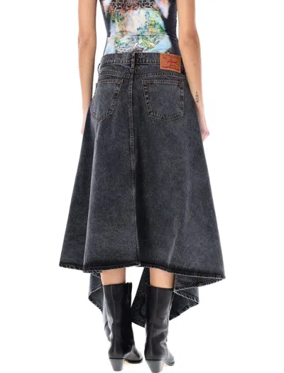 Shop Y/project Cut-out Denimi Midi Skirt In Evergreen Vintage Black
