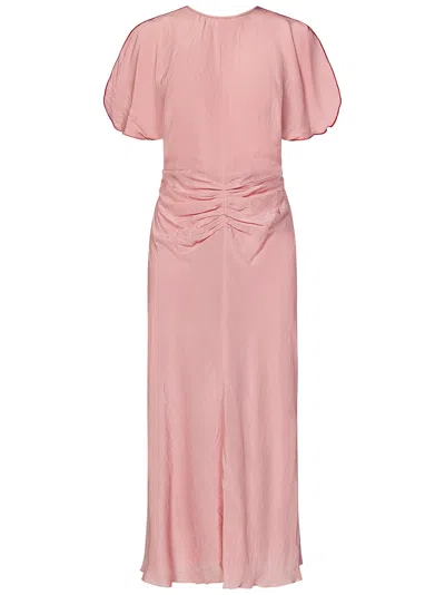 Shop Victoria Beckham Gathered Waist Midi Dress Midi Dress In Rosa