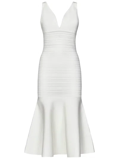 Shop Victoria Beckham Frame Detail Dress Midi Dress In Bianco