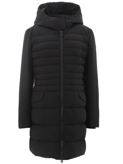 Shop Peuterey Long Quilted Black Jacket