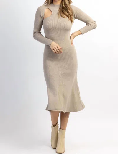 Lush Cutout Knit Midi Dress In Smokey Taupe In Beige
