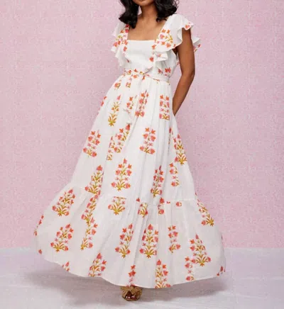 Shop Sz Blockprints Charlotte Dress In Soft Rose & Tangerine In White