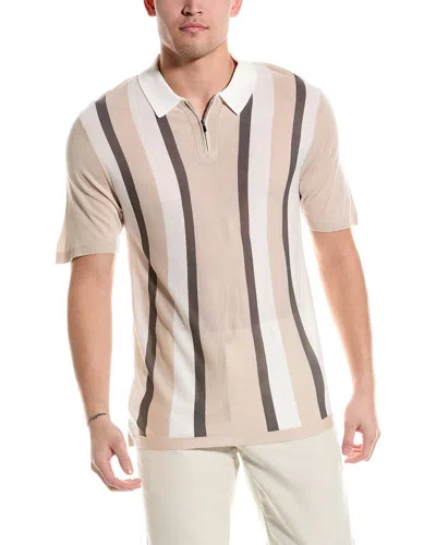 Shop Truth Industry Vertical Stripe 1/4-zip Polo Shirt In Beige