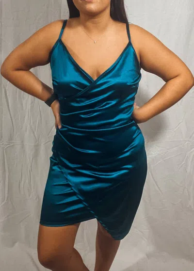 Blue Leopard Satin Dress In Turquoise In Blue