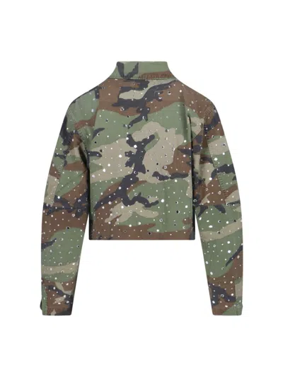 Rossano Prini Camouflage Crop Jacket In Brown And Green Cotton In Animal Print