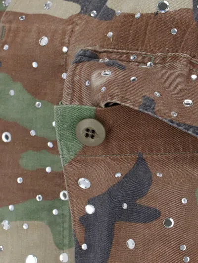 Rossano Prini Camouflage Crop Jacket In Brown And Green Cotton In Animal Print