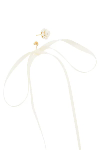 Shop Simone Rocha Button Pearl Earrings With Bow Detail. In White
