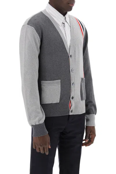 Shop Thom Browne Cotton Funmix Cardigan With Rwb In Grey