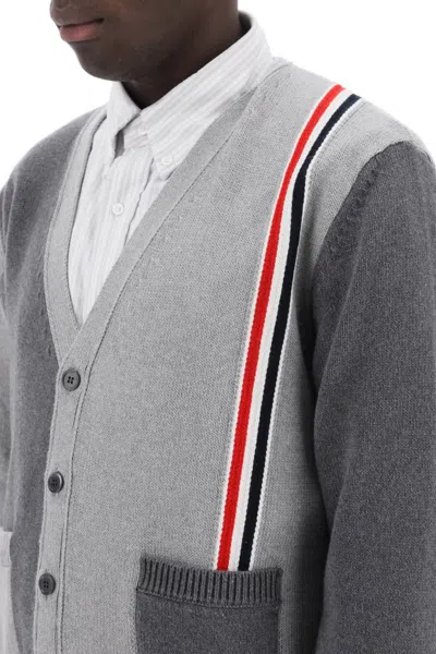 Shop Thom Browne Cotton Funmix Cardigan With Rwb In Grey