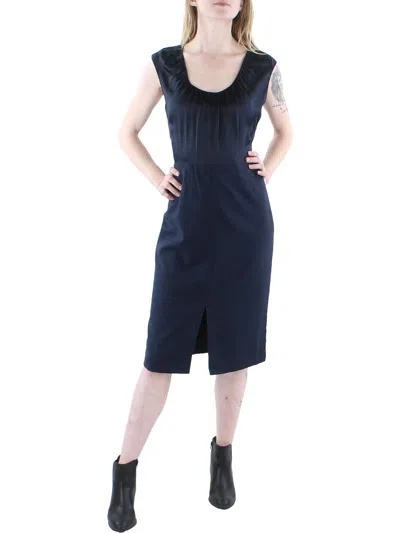 Tailored By Rebecca Taylor Womens Silk Midi Sheath Dress In Blue
