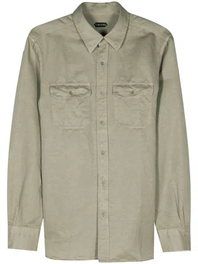 Shop Tom Ford Long-sleeved Linen Blend Shirt In Green