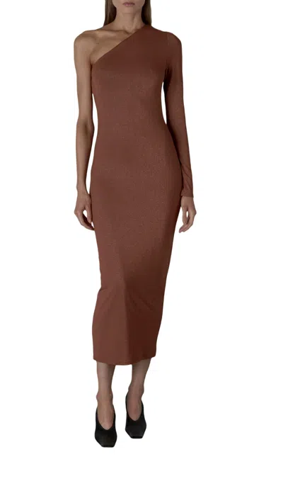 Shop Enza Costa Lurex Jersey Dress In Copper In Brown