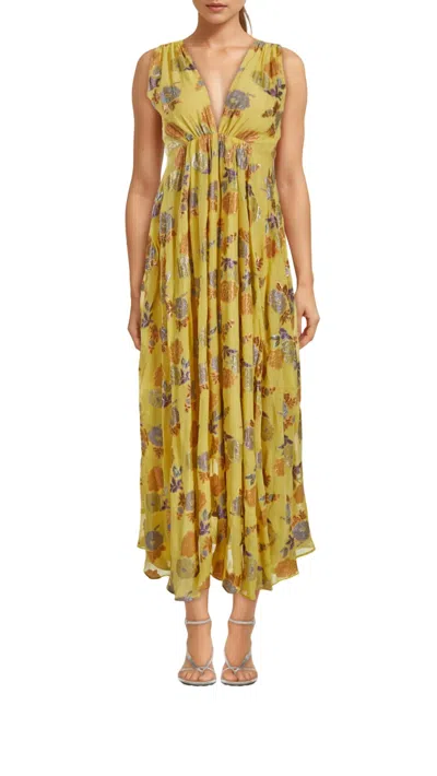 Shop Delfi Collective Regina Dress In Yellow Metallic In Multi