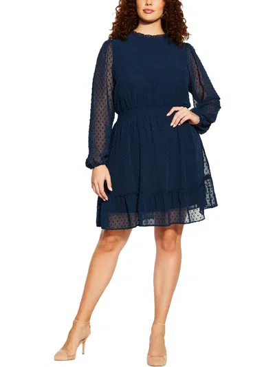 Shop City Chic Plus Dobby Womens Smocked Knee-length Mini Dress In Blue