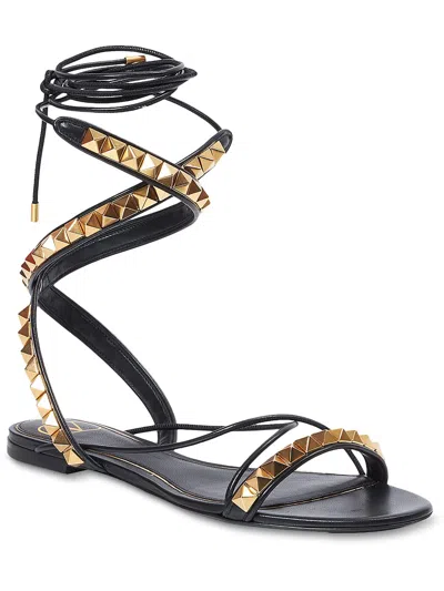 Shop Valentino Johyh Womens Studded Ankle Tie Sandals Casual Ankle Strap In Gold