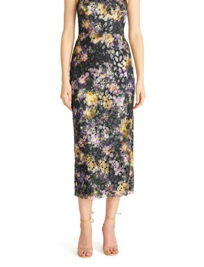 Shop Monique Lhuillier Leaha Midi Dress In Iris Blur In Multi