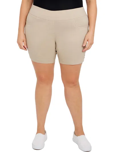 Hearts Of Palm Plus Size Essentials Solid Color Tech Stretch Shorts With Elastic Waistband In Multi