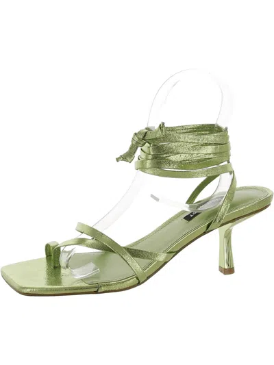 Shop Nine West Pina 3 Womens Faux Leather Ankle Tie Slide Sandals In Green