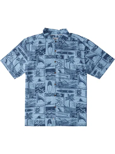 Shop Quiksilver Mens Collared Printed Button-down Shirt In Blue