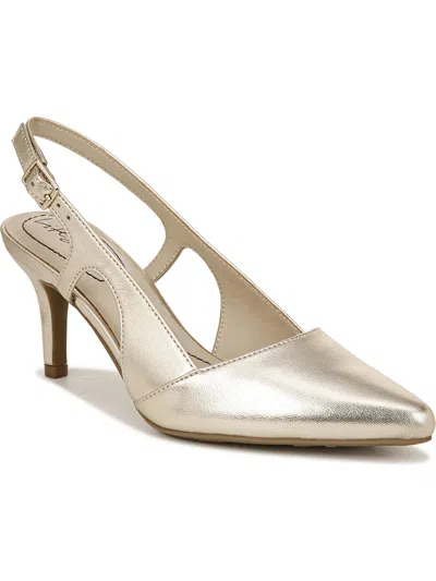 Shop Lifestride Social Womens Metallic Ankle Strap Slingback Heels In Gold
