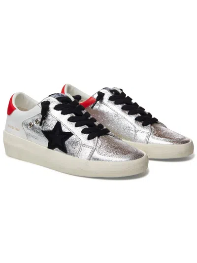 Shop Vintage Havana Kay Womens Leather Star Embossed Casual And Fashion Sneakers In Silver