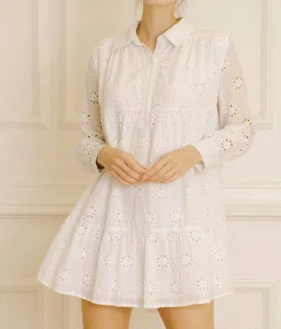 Shop Storia Monochromatic Flower Ruffle Eyelet Dress In Cream In White